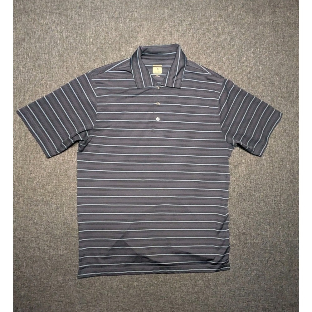 Lone Cypress Golf Polo Shirt Men's Medium‎ Luxury Gray Blue Stripe Active/Casual